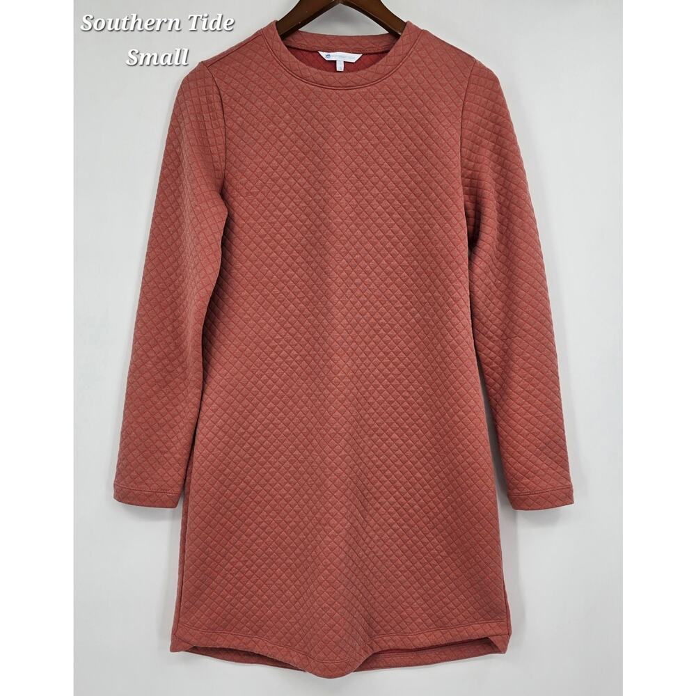 Southern Tide Milani Quilted Knit Dress Small‎ Rust Brick Long Sleeve Shift